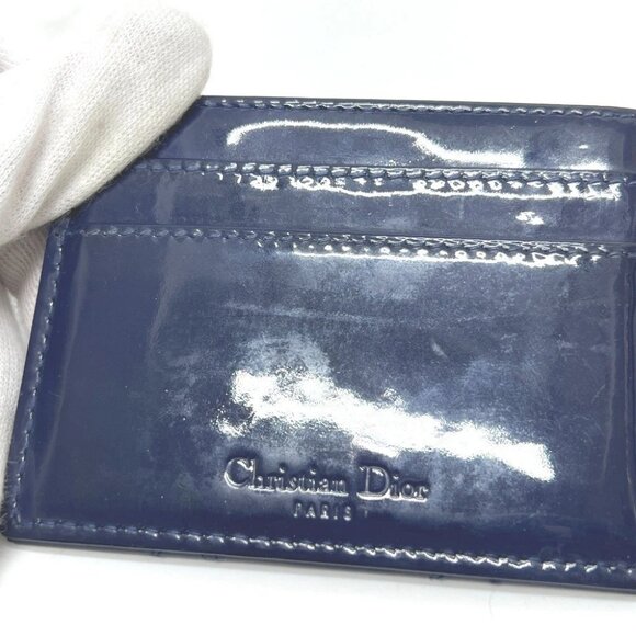 Dior Cannage Charm Flat Card Case Enamel / Leather blue - Picture 6 of 12
